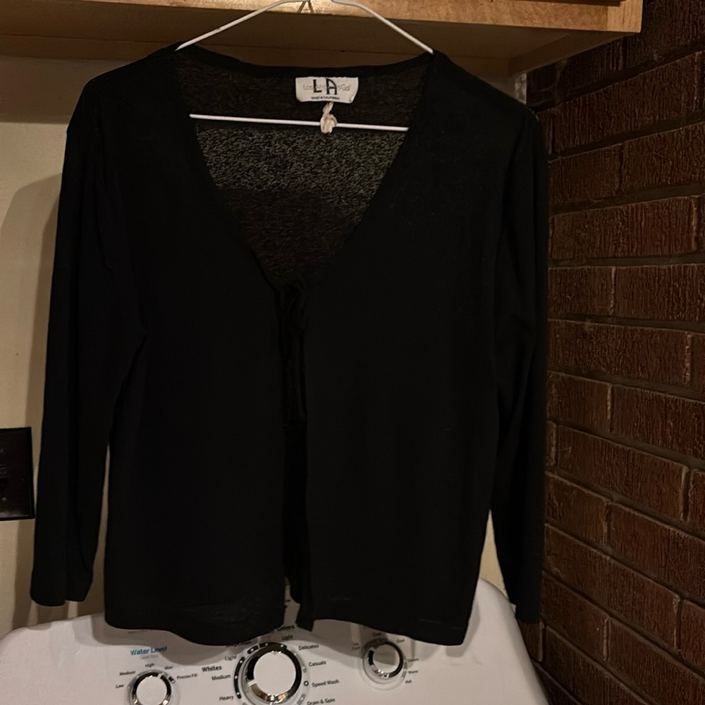 Los Angeles LA Gal Black Shrug Bolero Cropped Jacket Cover Up Tie Front M